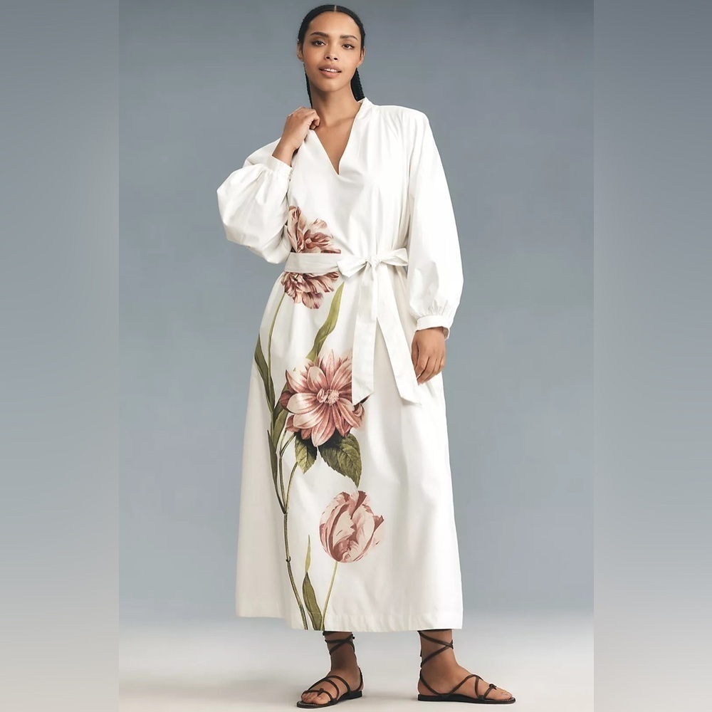 By Anthropologie Belted V-Neck Midi Dress